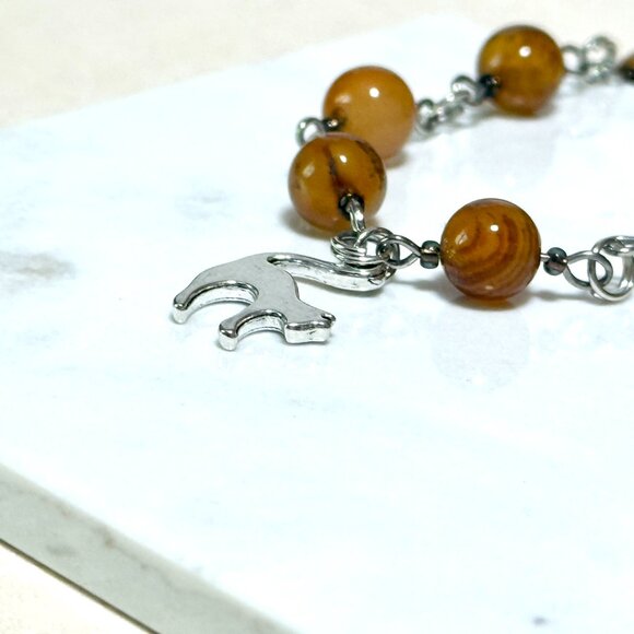 Genuine Earthy Carnelian Agate Short Necklace, Gemstone & Slim Cat Pendant - Picture 6 of 15